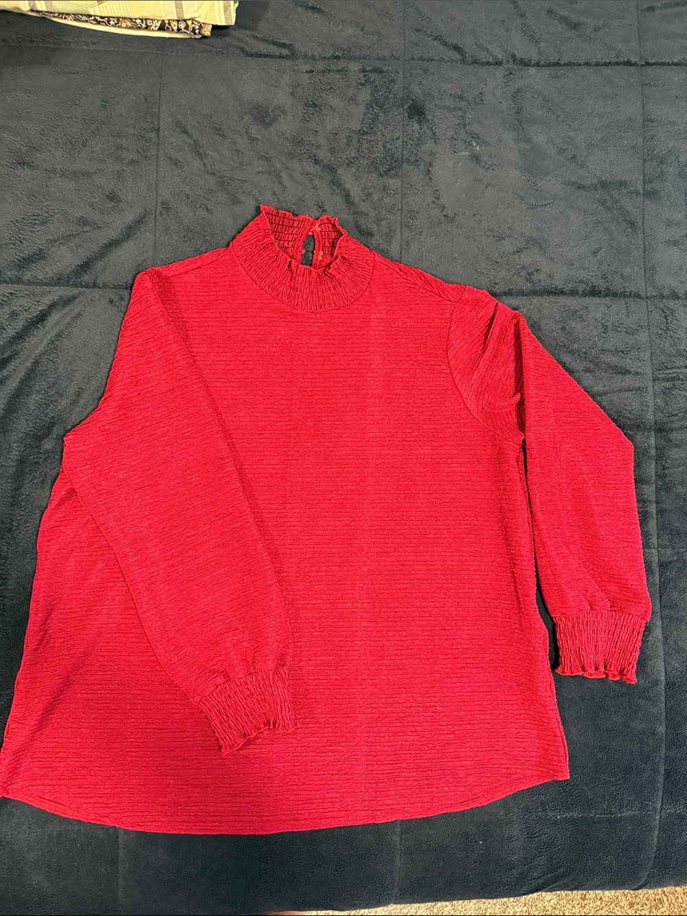 SHEIN Burgandy Smocked Mock Neck Long Sleeve Top